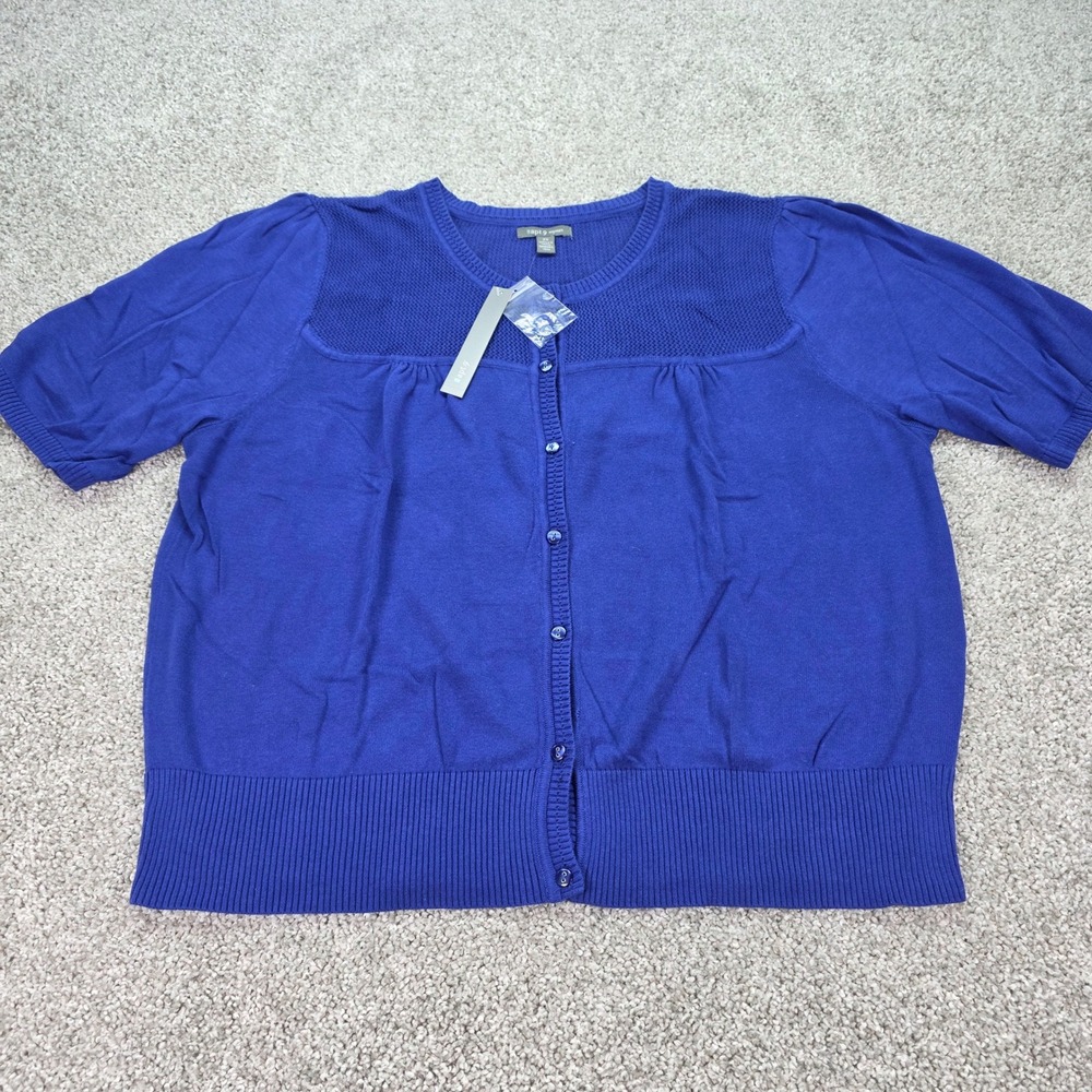 Apt. 9 Womens Royal Blue 100% Cotton Short Sleeve Pointelle Cardigan Size 2X NWT